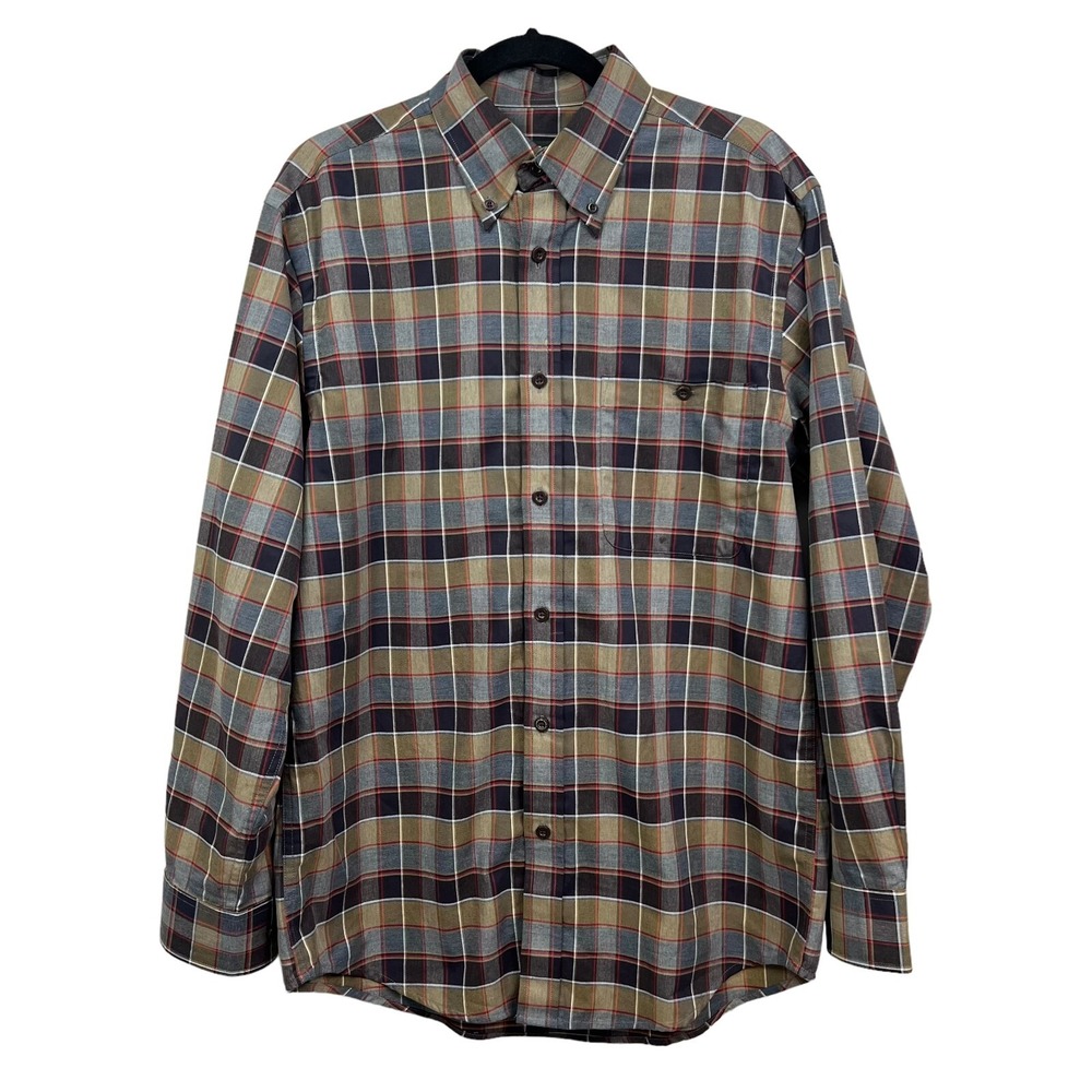 Orvis Plaid Shirt Button Down Long Sleeve Pen Pocket Brown Green Men Size M*